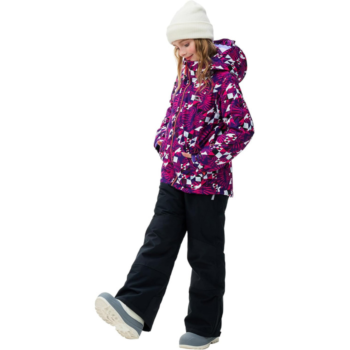 Зимовий комбінезон для дівчаток, комплект з лижної куртки та штанів, капюшон з бретелями, вітрозахисний, водонепроникний, теплий, розмір 140-152, яскраво-рожевий