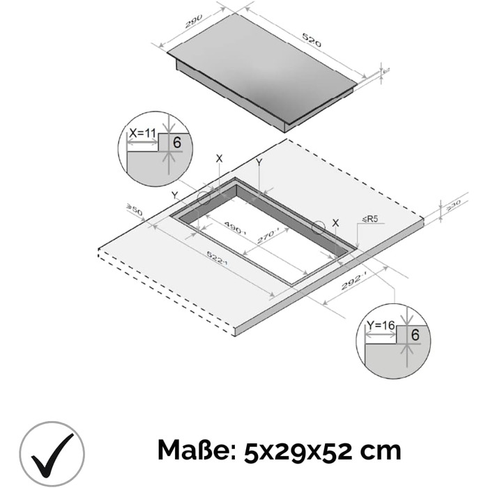 Склокерамічна подвійна конфорка Calor EBK2 DK 9 рівнів потужності 2900 Вт Індикатор залишкового тепла Штепсельні вилки Schuko Низька монтажна глибина 5 см Безкаркасні
