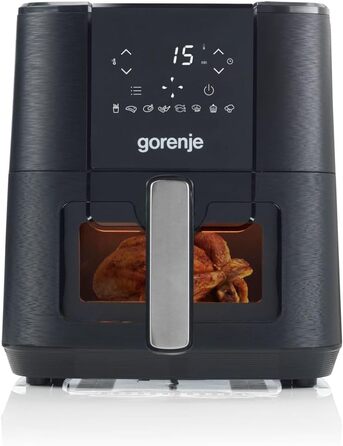 Аерофритюрниця Gorenje AF1350DWB, 1350 Вт, чаша 5,4 л з вікном, 8 автопрограм, антипригарне покриття, LED-дисплей, 28 35,3 32,1 см, чорна