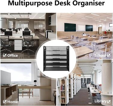 Настільний органайзер для листів 5 відділень Металевий лоток для документів A4 Лоток для паперу Тримач для журналів Аксесуар-органайзер для офісу, дому, школи, чорний