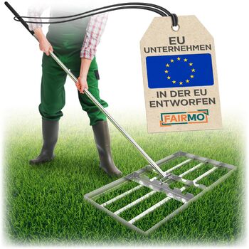 Зручний металевий рівняльник для газону (75x35 см) від Fairmo для насиченого зеленого газону - рівняльник для газону з ручкою 2 метри - інструмент для догляду за газоном з вирівнюючими зубцями - широкий граблі для піскування газону