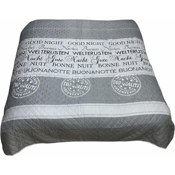 Покривало/плед для одного дому, біло-сіре стьобане, плед/покривало на диван, розмір 140x210 см, колір На добраніч сірий, 140x210 см На добраніч сірий