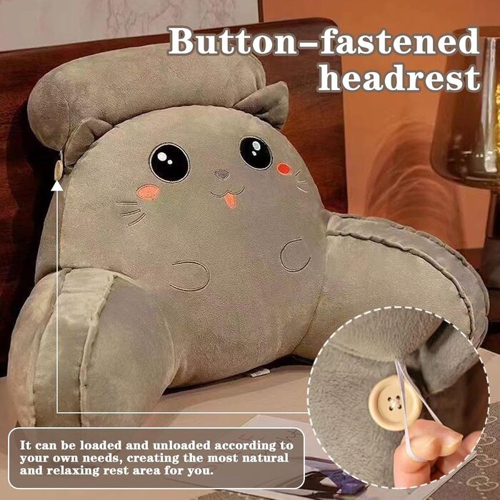 Подушка для читання для ліжка, м&39яка, пухнаста подушка для спини для читання з підлокітниками та знімним підголівником, мила спинка дивана з котом для дорослих та дітей