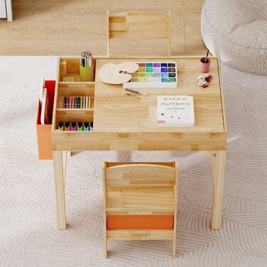 Дитячий стіл з 2 стільцями стіл-конструктор з натурального дерева, ігровий стіл з шухлядою та тканинною сумкою, дерев&39яні дитячі меблі 7556 см для дитячих кімнат, творчої гри та навчання