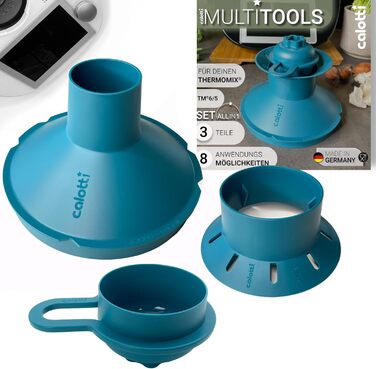 Мультитули Calotti для Thermomix TM6 і TM5 - Воронка, Редуктор камери міксера, Паровий камін, Захист від бризок, Квітка тіста, Кришка, Черпак, Форма для печива - все в одному - Вісім функцій, три частини, один комплект TM5 і TM6