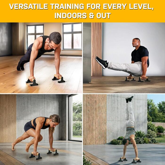 Ручки для віджимань Double Circle Parallettes з дерев&39яними ручками - Спорядження для калістеніки - Нековзні перекладини для калістеніки з ручками - Бруси для віджимань, ручки для віджимань, ручки для стійки на руках