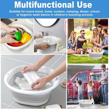 Складана чаша для миття посуду, 5 л, портативний умивальник, силіконовий пластиковий кошик, багатофункціональний туристичний умивальник, кемпінгова раковина, компактна складна ванна (сіра) 5 л Сірий