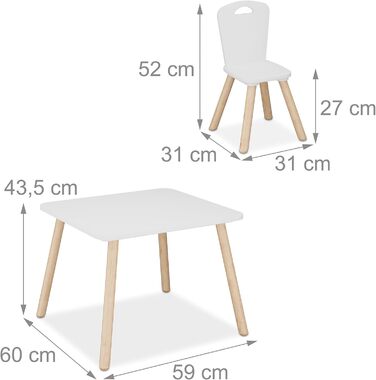 Дитячий комплект меблів Relaxdays, 3 предмети, дитячий стіл з 2 стільцями, для дівчаток та хлопчиків, зона відпочинку для дитячої кімнати, білий/натуральний