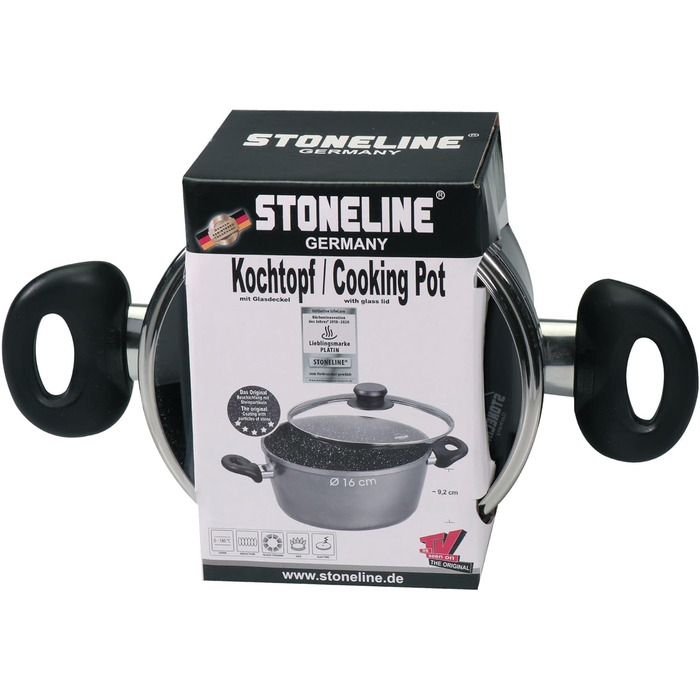 Каструля Stoneline 16 см, з кришкою, індукційна, лита алюмінієва, покрита справжніми частинками каменю, сіра, каструля з покриттям