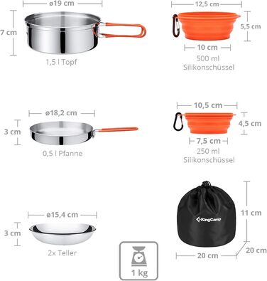 Набір посуду для кемпінгу KingCamp Adventurer I Pro - сталевий казанок та сковорода