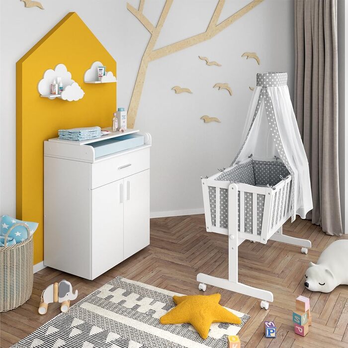 Дитяча колиска Noah, біла, 40x90 з колесами