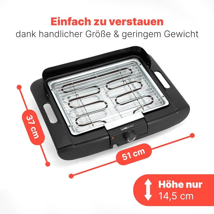 Настільний гриль Clatronic Барбекю електричний гриль ідеально підходить для балкона та кухні поверхня гриля 35 x 24 см електричний