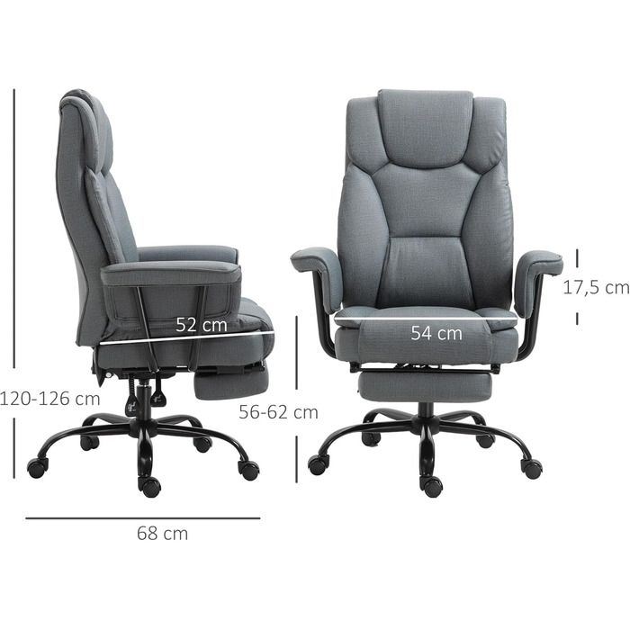 Офісне крісло Vinsetto Ергономічне крісло керівника Поворотне комп&39ютерне крісло з регулюванням висоти на 360 з підголівником та м&39якими підлокітниками з підставкою для ніг Штучна шкіра 68 x 80 x 120126 см