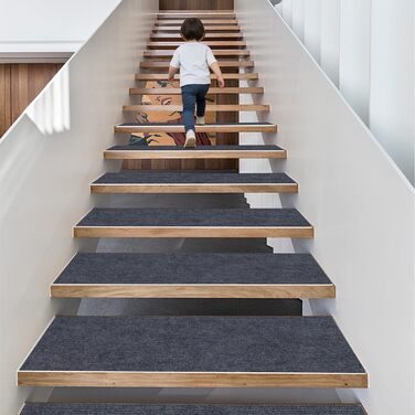 Килим для сходів 17 x 52 см, приємний м&39який ворс, самоклеючий та протиковзкий, можна різати, багаторазовий, 5 килимових сходинок, килимки для сходів для дітей та домашніх тварин, C