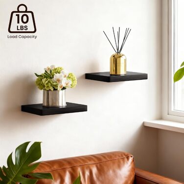 Плаваючі настінні полиці, комплект з 2 шт. , квадратні полиці з масиву дерева 20,3 см, маленькі декоративні настінні полиці для ванної кімнати, спальні, вітальні та кухні Чорний Чорний 20,3 см - 2 шт. и