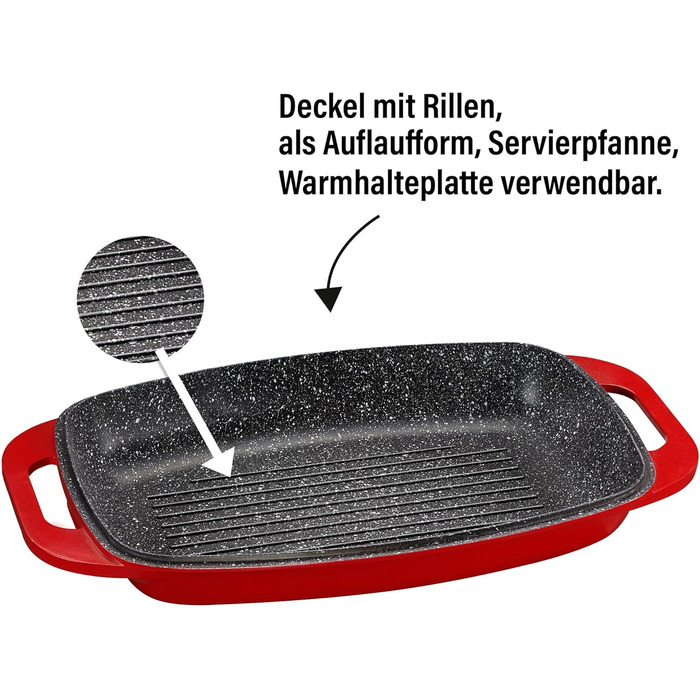 Лита алюмінієва жаровня з кришкою 43x26 см, 7,8 л Індукційна духовка безпечна для всіх типів плит, кришку можна використовувати як