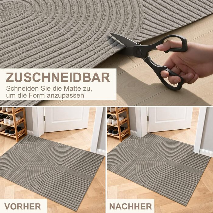 Килимок FEOMOS для приміщень/зовнішніх дверей 60x90 см, нековзний, брудозатримуючий килимок з абсорбуючою здатністю, миється та міцний, для вхідних дверей, коридору, балкону, кухні - бежевий 60 см x 90 см