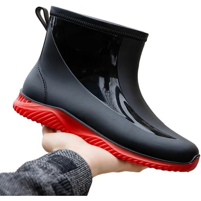 Чоловіче гумове взуття, чоловічі гумові чоботи, зносостійке водне взуття, товста підошва, чоловіче, чорне/червоне, розмір 40 EU