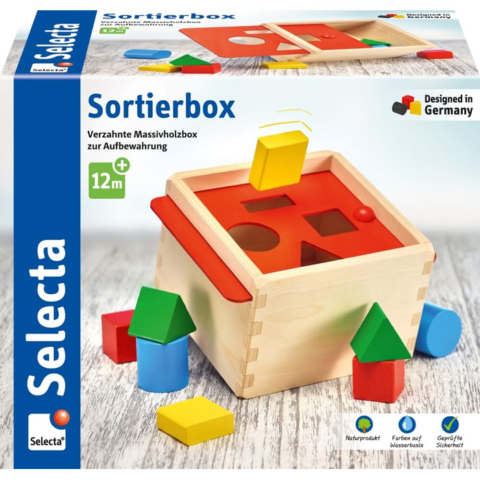 Сортувальна коробка Selecta 62005 Форми, дерев'яна розвиваюча іграшка, 1-3 роки, 14 см