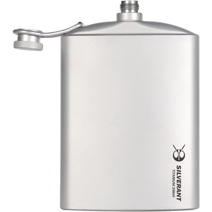 Титанова фляга SILVERANT, 248 мл, надлегка, портативна, герметична, з гвинтовою кришкою, шнурком, тканинним чохлом і лійкою для за