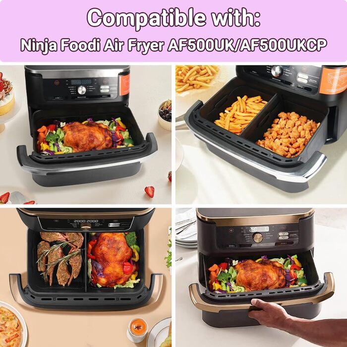 Аксесуари для фритюрниці GINOYA для Ninja AF500EU AF500EUCP, 3 шт. и Силіконова форма для фритюрниці Ninja Foodi Flexdrawer 10.4 л AF500EU велика фритюрниця з двома висувними ящиками Чорний 1 x 10.4 л, 2 x 5.2 л