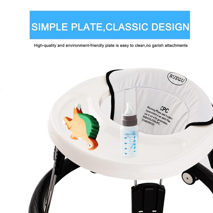 Складані дитячі ходунки - Підходять для коліс висотою 66-80 см, допоміжні засоби для ходьби для хлопчиків та дівчаток, тихі, з захистом від перекидання, складаний стільчик (білий)