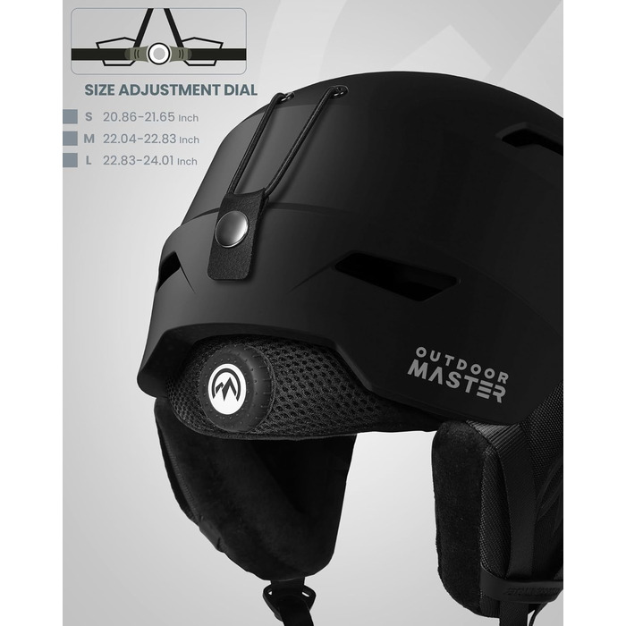 Комплект лижних шоломів OutdoorMaster, шолом для сноуборду з окулярами для дорослих - 12 вентиляційних отворів - лижні шоломи для чоловіків, жінок та дітей, матово-чорний, розмір L (58-61 см)