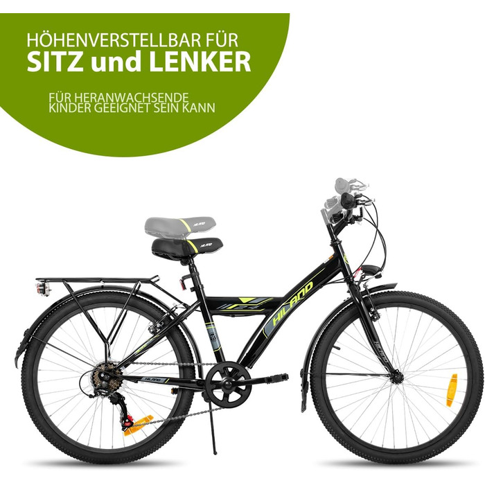 Дитячий велосипед Hiland 20-24 дюйми для хлопчиків та дівчаток, велосипед для дітей віком 6, 7, 8, 9, 10, 11 та 12 років з 6-швидкісною коробкою передач, з підніжкою, чорно-білий, 24 дюйми