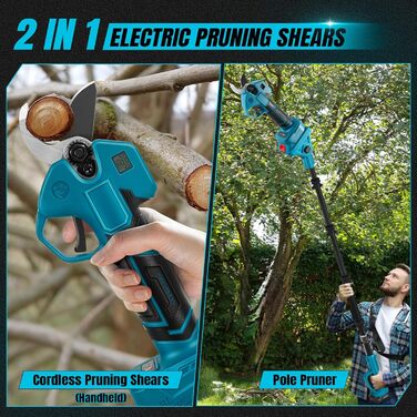 Акумуляторні сучкорізи зі штангою, безщіткові садові ножиці, сумісні з акумуляторами Makita, отвір 50 мм, максимальний діаметр різу 35 мм, ножиці для обрізки саду та дерев, подовження 2 м (акумулятор не входить до комплекту), макс. 35 мм, зі штангою