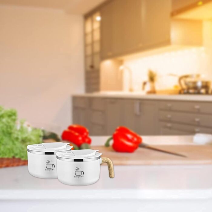 Велика чаша швидкого приготування з нержавіючої сталі 304 об&39ємом 1200 мл, чаша для рамену з кришкою та ложкою, для локшини, пасти, фруктів, салату з пасти та рису (біла)