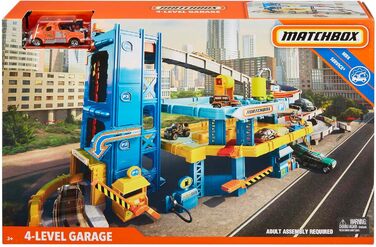 Гоночний трек для машинок Matchbox, 4-поверховий з пандусом, підйомником, мийкою та евакуатором для машинок Matchbox, вкл. 1 іграш