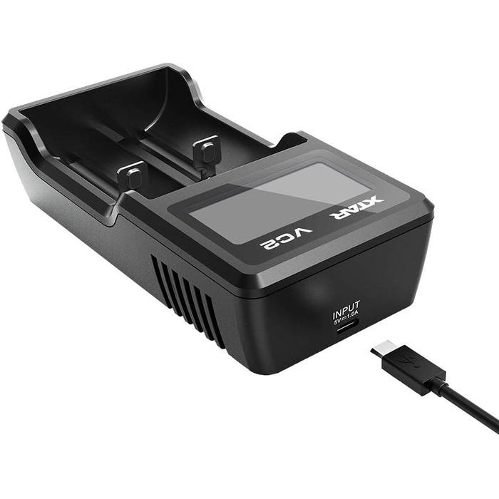 Зарядний пристрій XTAR VC2 Premium UB з РК-дисплеєм (оновлення MC Eries) 18350 18500 18650 18700 14500 16340 17500 для літій-іонних акумуляторів (батареї не входять до комплекту), розмір S