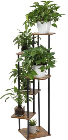Рівнева підставка для рослин, підставка для квітів, металевий та дерев&39яний квітковий табурет, квіткові драбини, полиця для квітів, підставка для квіткових горщиків, підставка для рослин для балкону, саду, вітальні, чорна (чорна, 6 рівнів) чорна 6 рівні