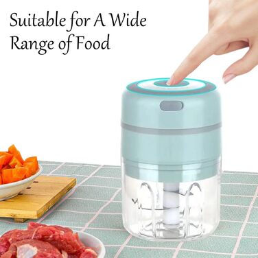 Універсальний подрібнювач Mini Electric Knob Crusher з 2 чашками, подрібнювач Multi-Chopper 250 мл і 100 мл також для м'яса, перцю чилі, фруктів - заряджається USB (синій)
