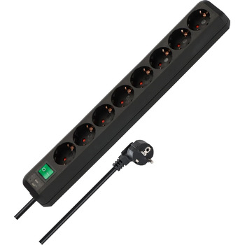 Розетка Brennenstuhl Eco-Line 8-місна (розетка з підвищеним захистом від дотику, вимикачем і кабелем 3 м) чорна Чорна Одномісна
