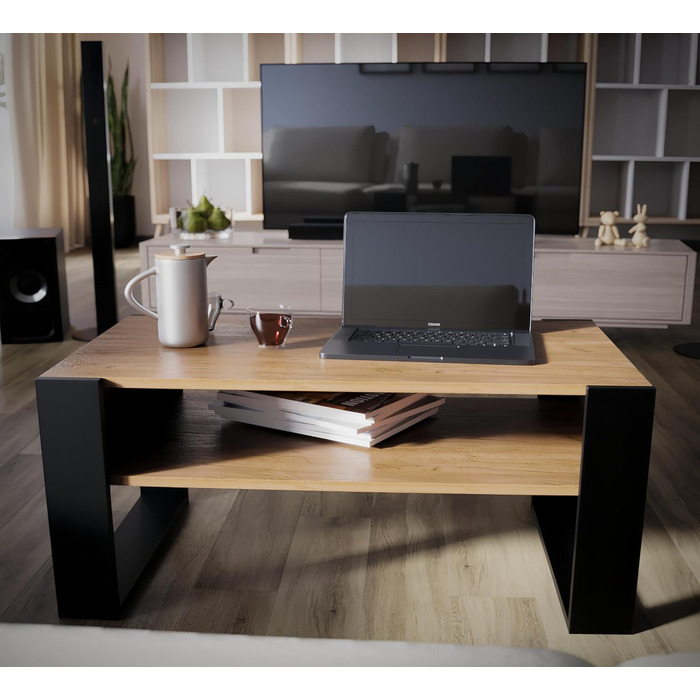 Журнальний столик для дивана Журнальний столик з чорного дуба з місцем для зберігання Сучасний стіл для вітальні Журнальний столик Маленький столик Журнальний столик шириною 92 см Міцний стіл для вітальні з чорного дуба