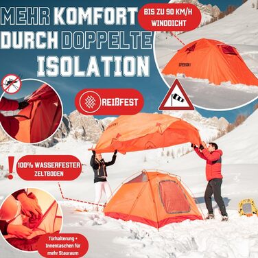 Намети GOALPINE для 1 та 2 дорослих Водонепроникність 4000 мм Маленький розмір у упаковці Для піших прогулянок, альпінізму та велотуризму Ультралегкі 3-4 сезони Швидке встановлення 2P EXPEDITION I - Помаранчеві