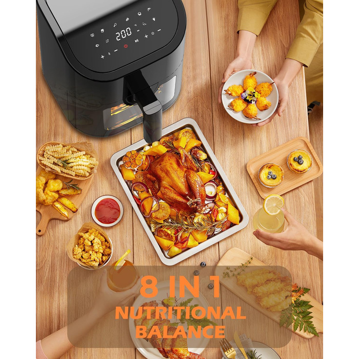 Фритюрниця EUARY Hot Air Fryer 4.5 л Фритюрниця з 8 програмами, фритюрниця з книгою рецептів німецькою мовою, фритюрниця гаряче повітря без жиру, фритюрниця з книгою рецептів німецькою мовою. 4,5 л