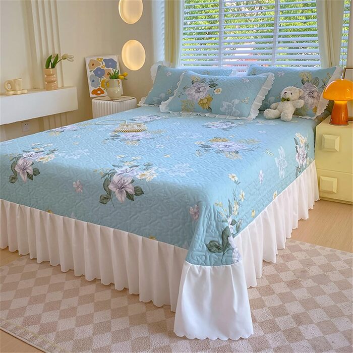 Покривало Highdi для двоспальних/острівних ліжок, покривало з квітковим принтом, м&39яке стьобане покривало, двостороннє легке покривало з мікрофібри, для ліжка та дивана (синій, 280x245 см) синій 280x245 см