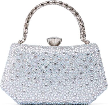 Вишукана кришталева вечірня сумочка Zweig & Ewigkeit з кристалами та срібною металевою ручкою 20 см блискуче клатч для особливих подій, білого кольору