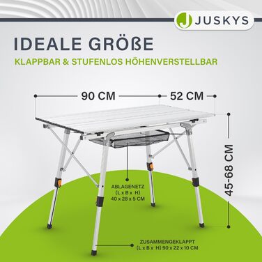 Стіл для кемпінгу Juskys 90x52 см розкладний алюмінієвий стіл Picco, легкий садовий та балконний стіл, регульований по висоті вуличний стіл сріблястий
