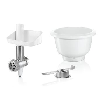 Набір аксесуарів Bosch BakingSensation MUZ5BS1 для кухонних машин серії 4 м'ясорубка, пластикова чаша, насадка для печива, перфорована решітка, 4 форми для печива, нержавіюча сталь, можна мити в посудомийній машині