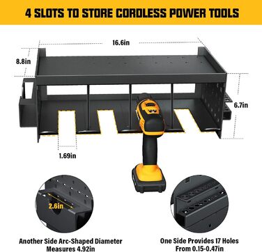 Зберігання інструментів Зберігання Настінне кріплення Акумуляторний ударний дриль-шуруповерт, 4 слоти Надміцний електричний дриль Настінна стійка для зберігання Організація викрутки Тримач інструментів Стійка для інструментів