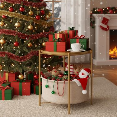 Круглий приставний столик danpinera, золотий приставний столик із місцем для зберігання, маленький столик для ліжка, круглий металевий маленький столик для вітальні, спальні, дитячої кімнати, золотий з тканинним кошиком для зберігання