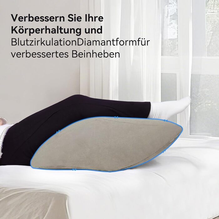 Надувна подушка для ніг lefeke 45 у формі ромба, сприяє кровообігу, оксамитова тканина, підходить для післяопераційного відновлення вдома та під час подорожей
