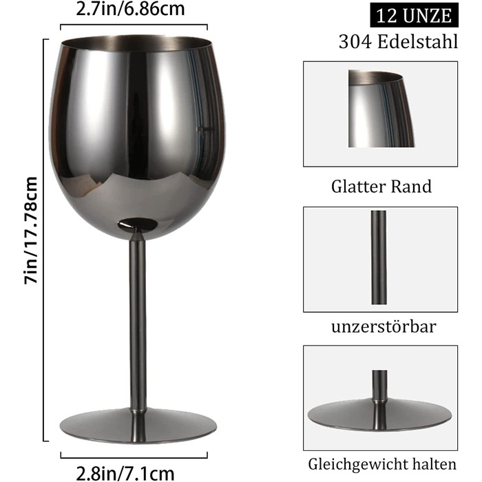 Келих для вина LELELINKY 350 мл Келихи для червоного вина з нержавіючої сталі, небиткі келихи для вина, келихи для шампанського та