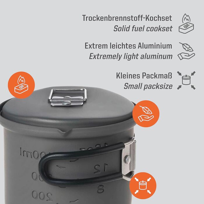 Набір для приготування їжі на твердому паливі Esbit - Кемпінгова плита на відкритому повітрі 585 мл з алюмінієвою каструлею - складні ручки - Кемпінговий каструльний набір 585 мл з твердоанодованого алюмінію