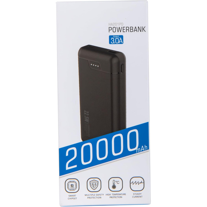 Зовнішній акумулятор мобільного телефону - 22.5W Powerbank USB C Вхід і вихід PD3.0 QC4.0 Функція швидкої зарядки смартфонів, планшетів і т.д., 20000mAh