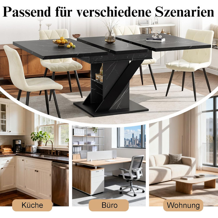 Розсувний обідній стіл з місцем для зберігання, ніжки столу для 4-6 осіб, обідній/кухонний стіл з характерним візерунком, дерев&39яний обідній стіл, розсувний, 110-140x80x75 см, чорний