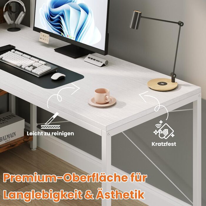 Письмовий стіл Sweetcrispy з бічною полицею та регульованими ніжками, офісний стіл шириною 120 см, міцний комп&39ютерний стіл із місцем для зберігання, легке складання, білий 120 x 56 x 120 см